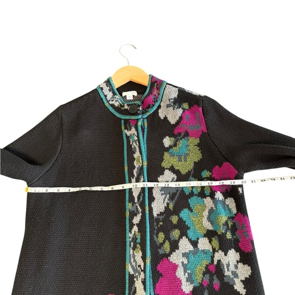 J. Jill Black Floral Jacquard Long Sweater Duster Coat Cardigan Medium - Picture 11 of 16